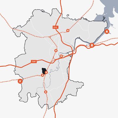 Map of Stockton-on-Tees showing the location of Durham Lane Industrial Park in relation to the main transport links.