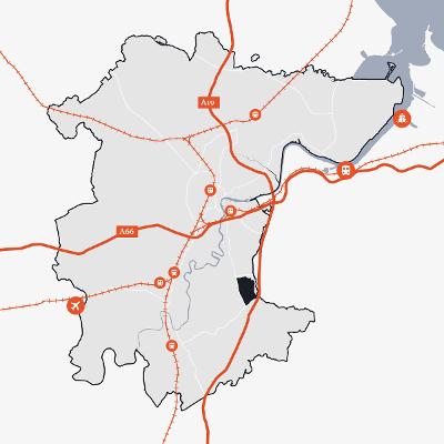 Map of Stockton-on-Tees showing the location of Teesside Industrial Estate in relation to the main transport links.