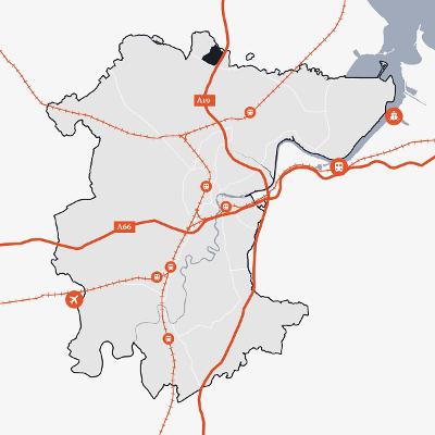 Map of Stockton-on-Tees showing the location of Wynyard Business Park in relation to the main transport links.