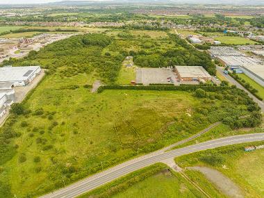 Drone image of Durham Lane Industrial Park showing free green spaces