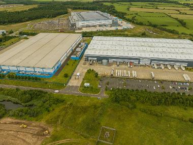 Drone image of GXO, Date and Amazon warehouses at Wynyard Business Park